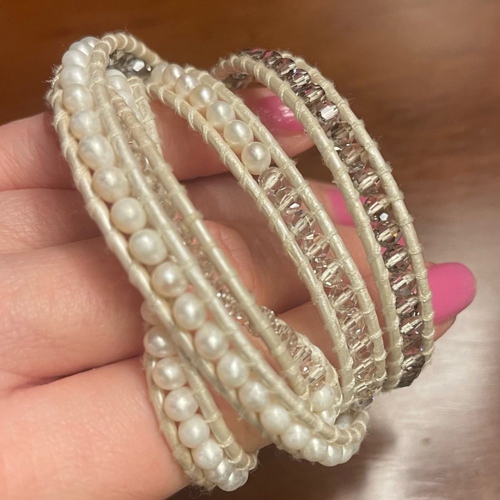 Elegant Pearl and Crystal Wrap Bracelet